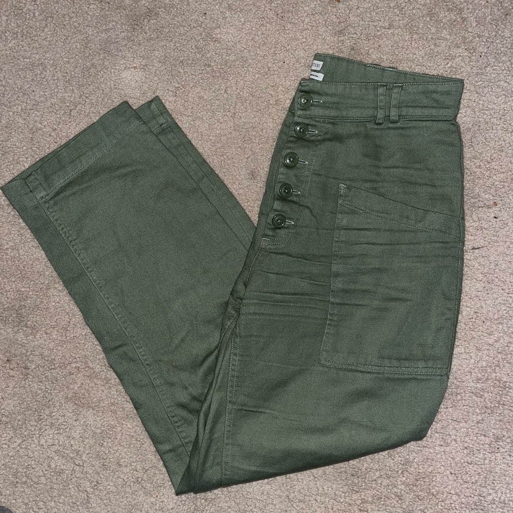 Urban Outfitters Olive Green High Waisted Button Up Straight Leg Pants, Size 2